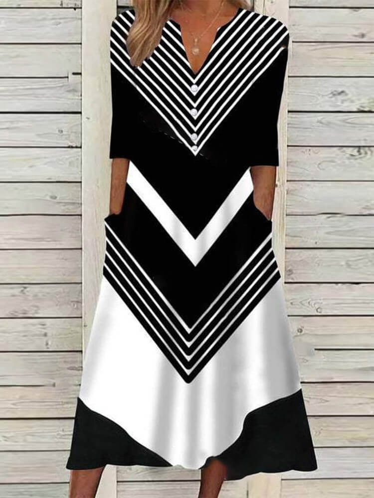 Sailor Stripe Black and White Side Pocket Midi Dress