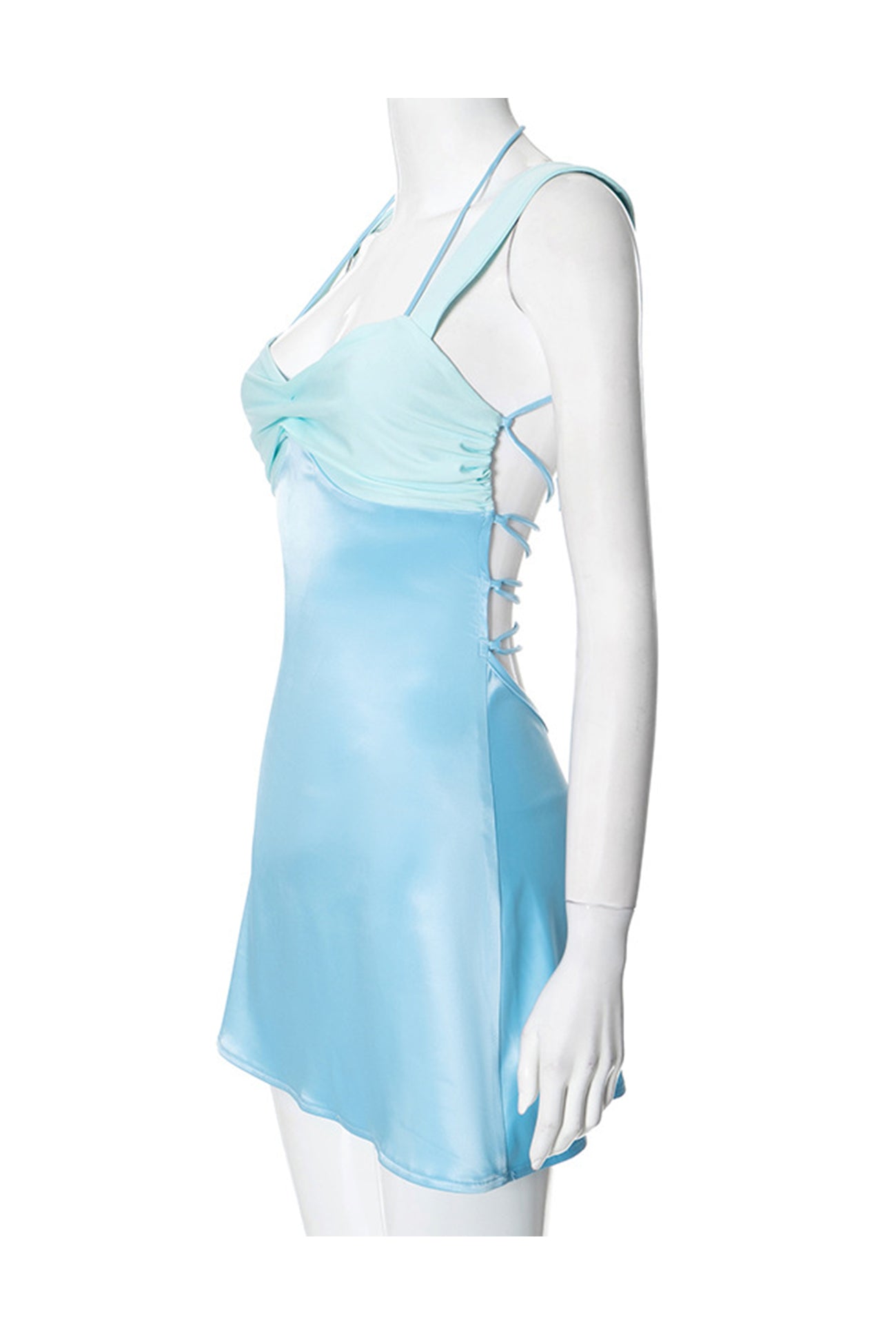 Satin Contrast Color Tie up Cami Dress
