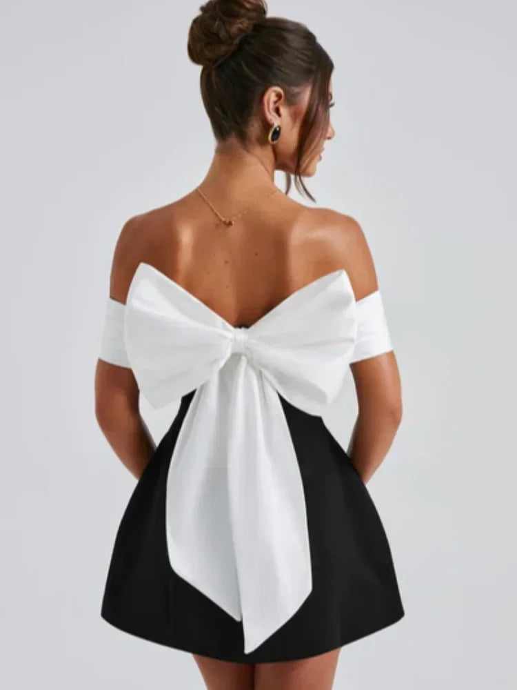 Bella Elegant Back Big Bow Mini Dress