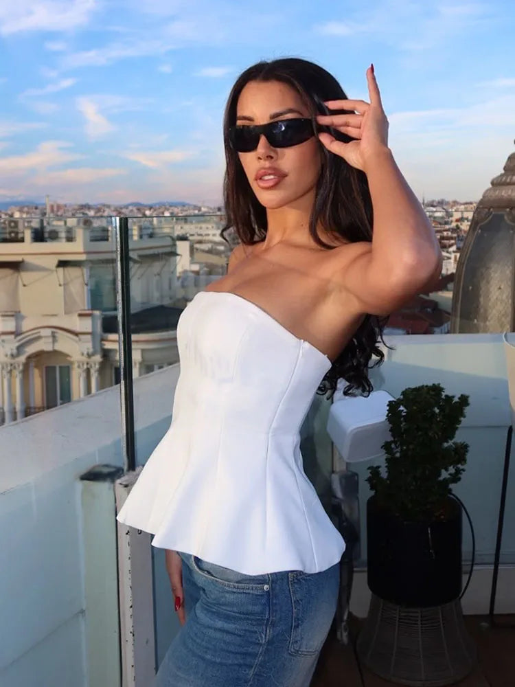 Zipper Backless O-Neck Crop Top
