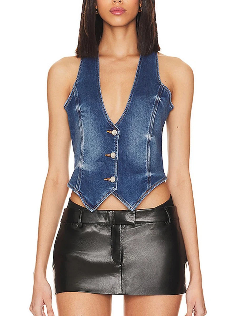 Denim Button Down Crop Top