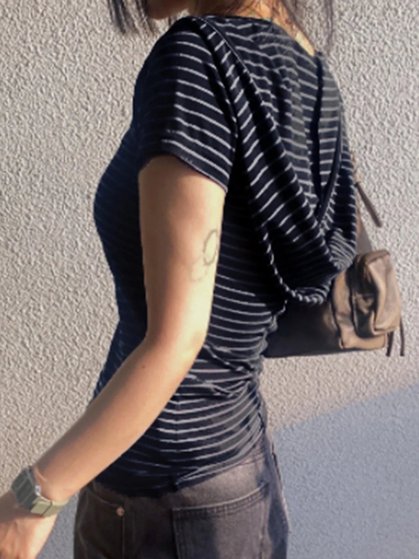 Striped Slim Fit Simple TShirt Crop Top