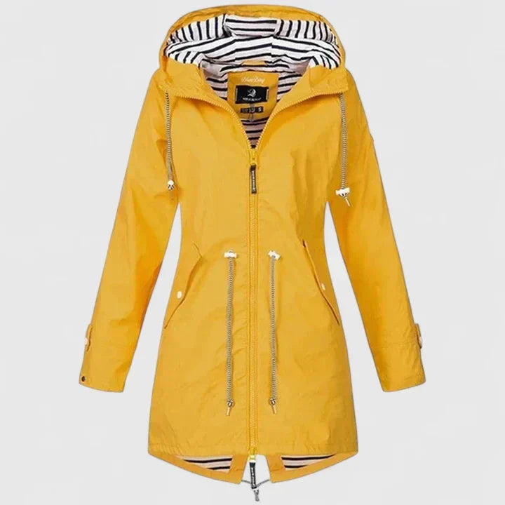 Hooded Zip Front Drawstring Waist Windbreaker Rain Jacket