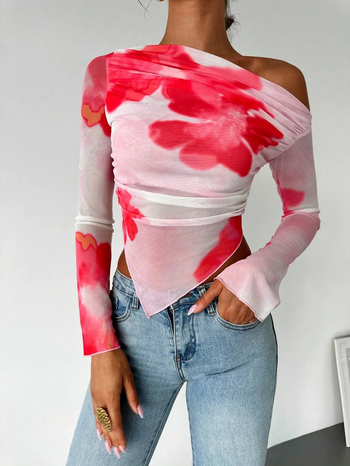 Oblique TieDye Long Sleeve Sheer Top