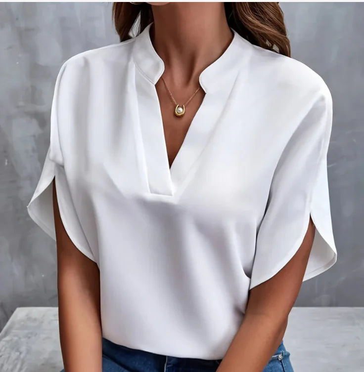 Summer Elegant Vneck Short Sleeve Blouse