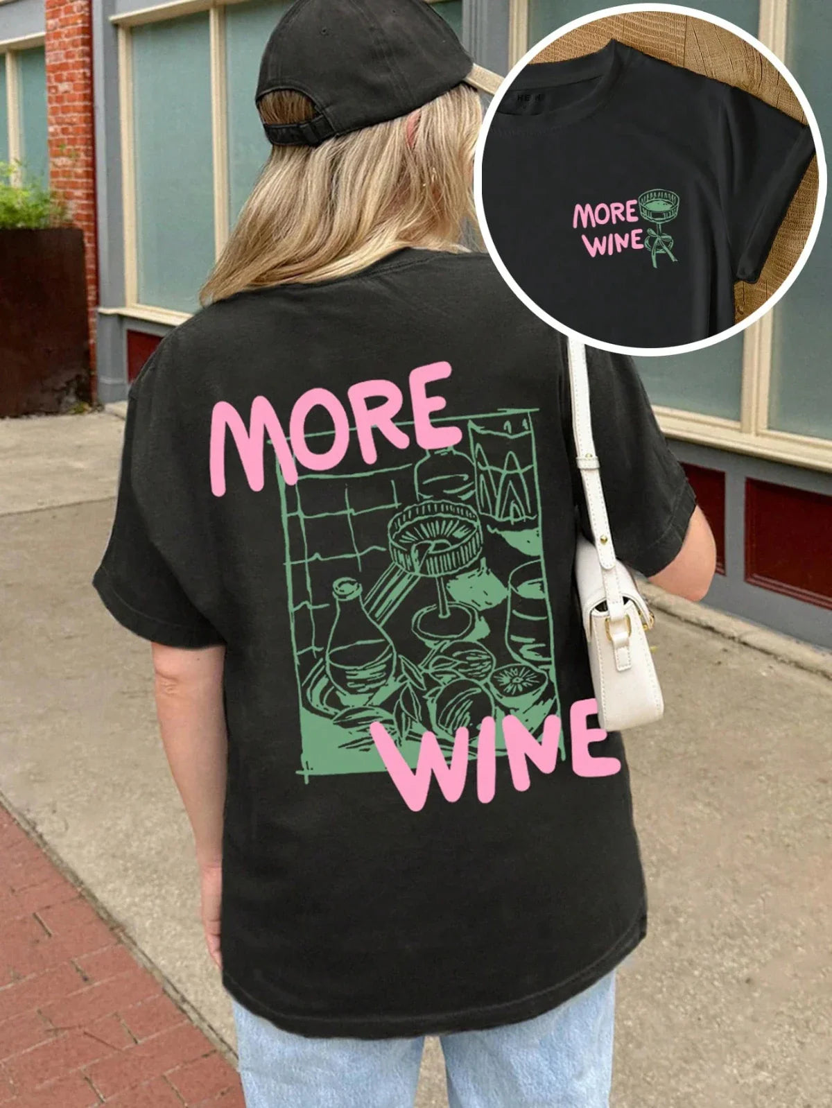 Wine Letter Graphic Casual Tshirt