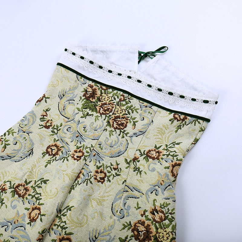 Strapless Floral Tapestry Brocade Corset Bodycon Mini Dress
