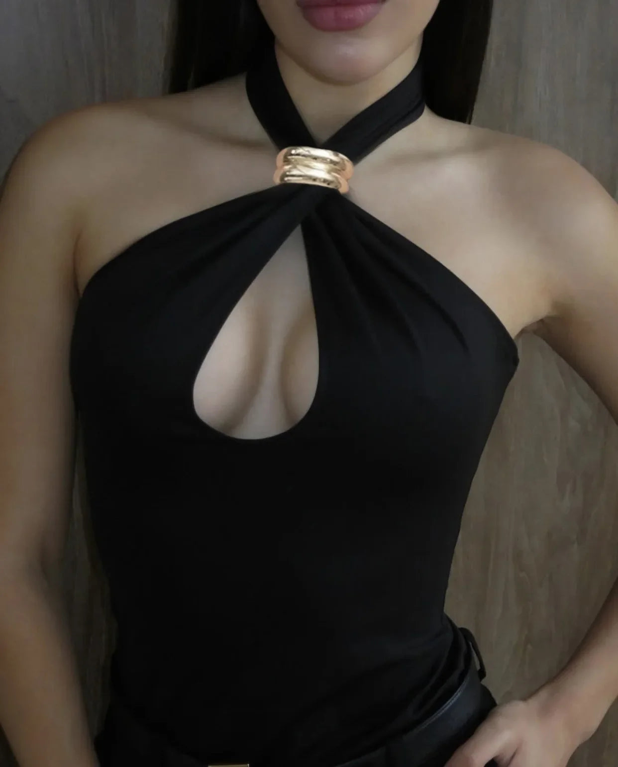 Black Metal Cut Out Crop Top