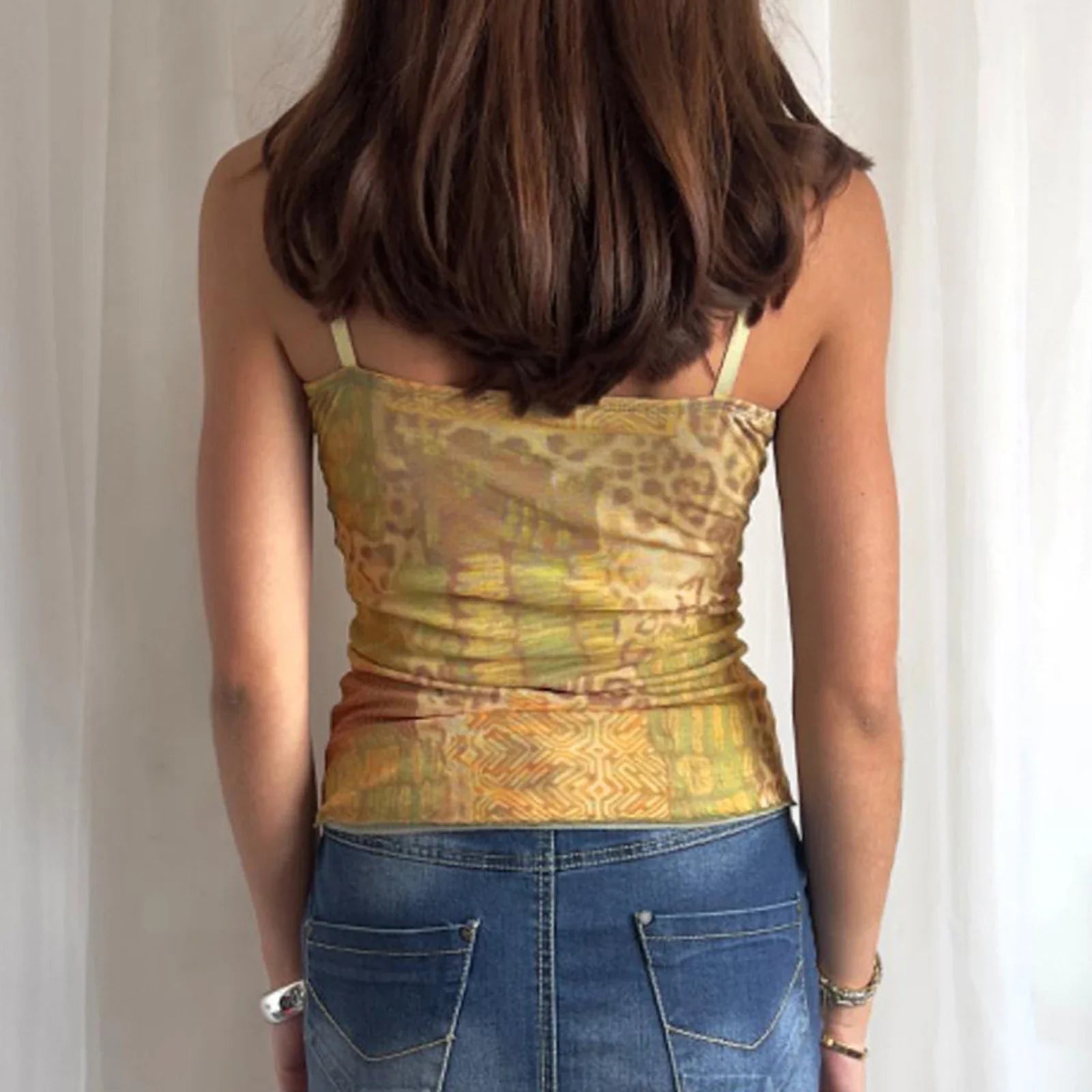 Abstract Print Ribbon TieUp Y2K Cami Top