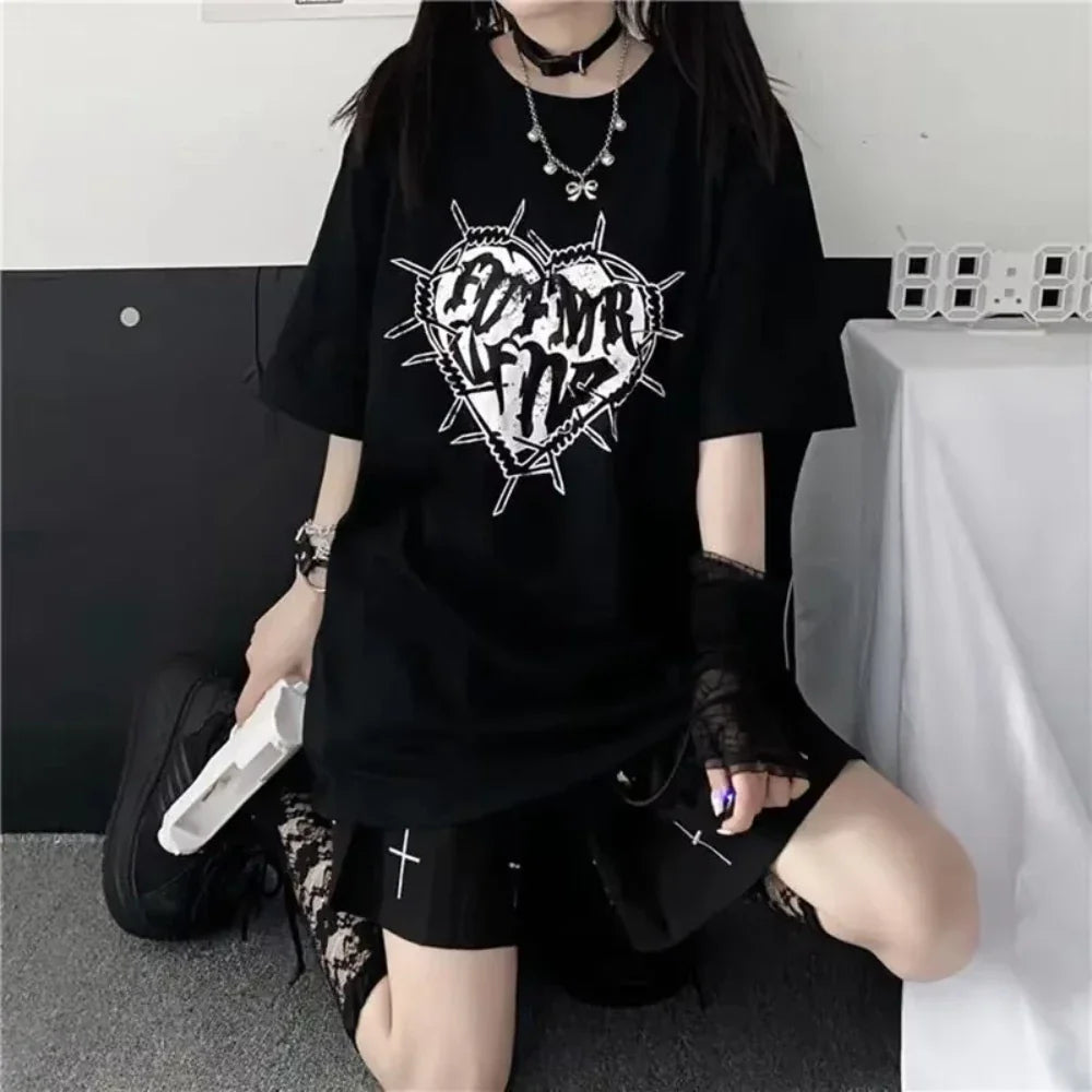 Gothic Vintage Print Black Tshirt