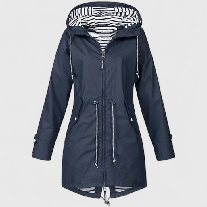 Hooded Zip Front Drawstring Waist Windbreaker Rain Jacket