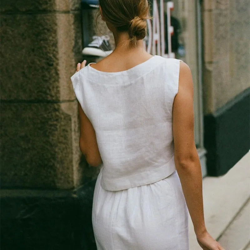 Linen Minimalist Loose Crop Top