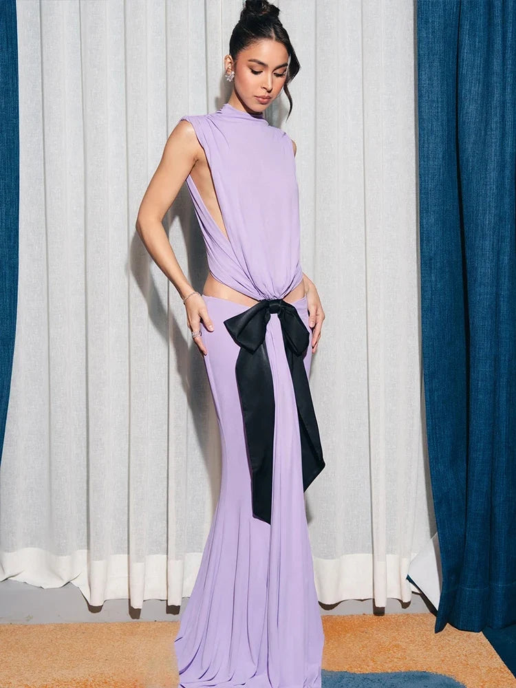 Tassel Pleated Waistless Maxi Dress