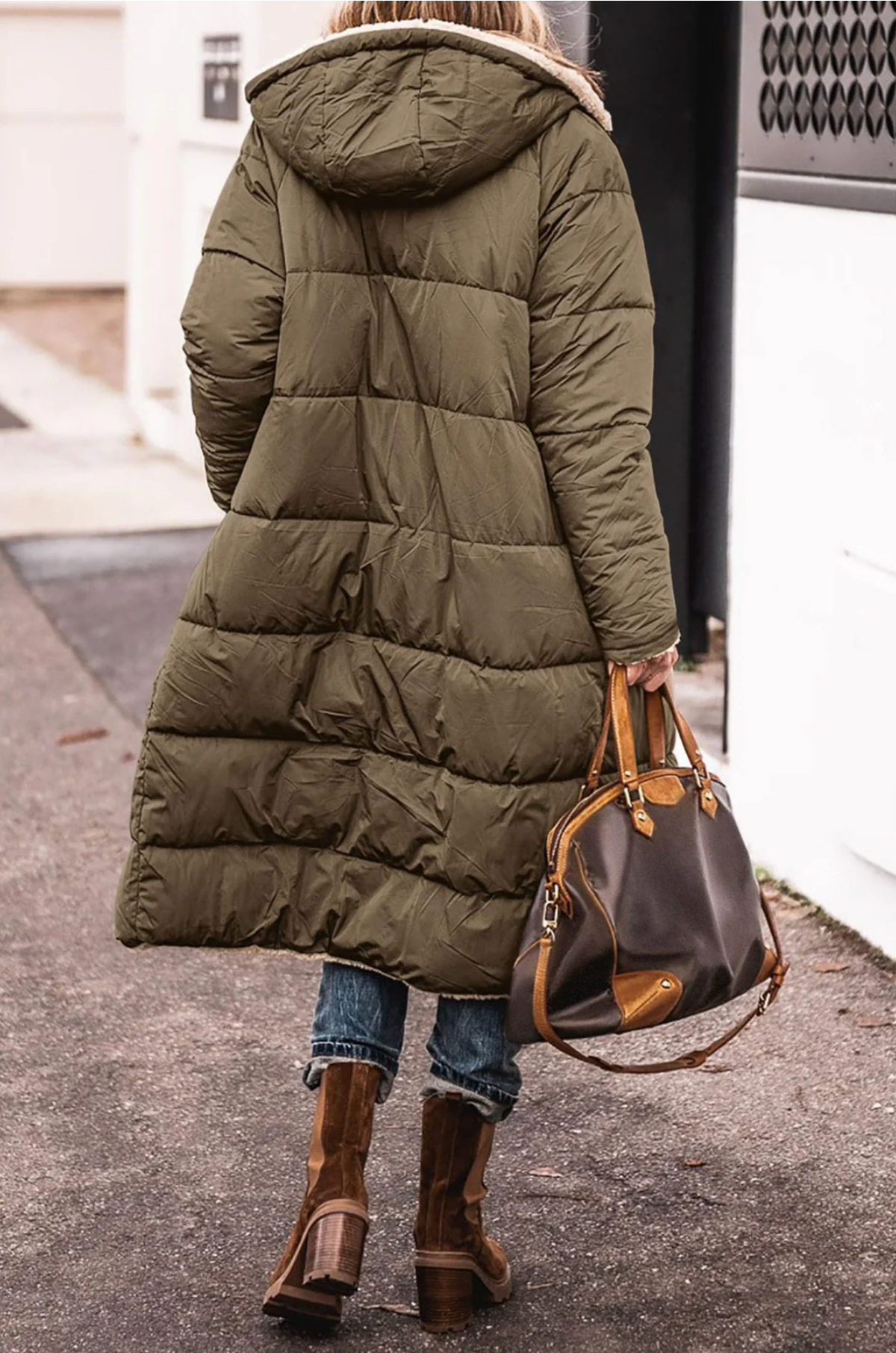 Hooded Reversible Sherpa Lined Quilted Long Puffer Coat 3