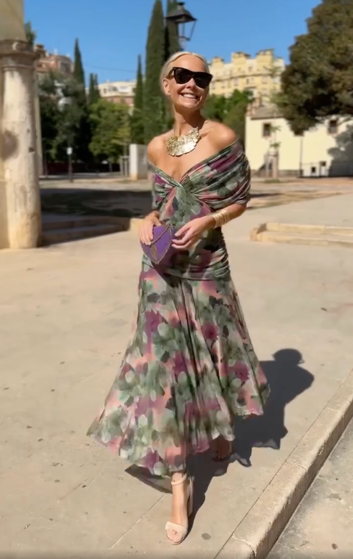 Off-Shoulder Twist Front Floral Print Chiffon Maxi Dress 2