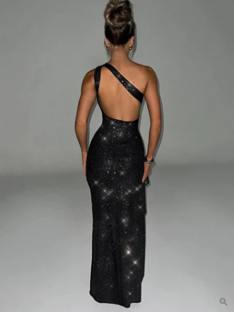 Denise Elevated Shiny, Backless Cocktail Dress with Pearls Evening Wear Edit