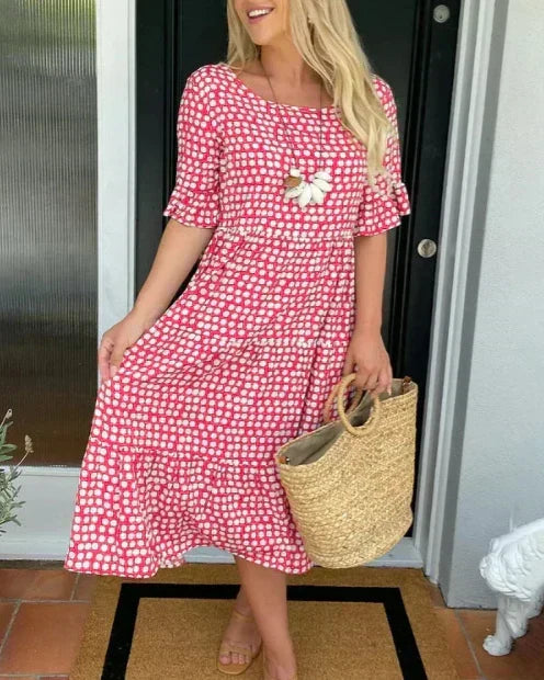 Square Neck Polka Dot Ruffle Sleeve Tiered Midi Dress 3