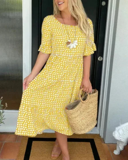 Square Neck Polka Dot Ruffle Sleeve Tiered Midi Dress 4