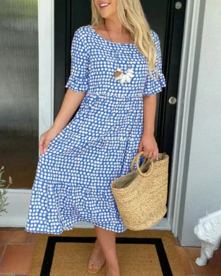 Square Neck Polka Dot Ruffle Sleeve Tiered Midi Dress 6