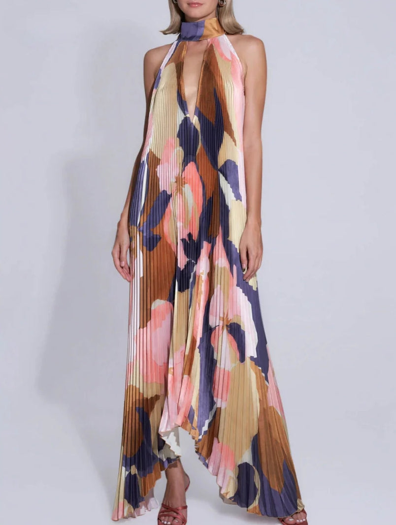 Margherita Statement Maxi Dress with Halter Neck Chic Silhouette Collection
