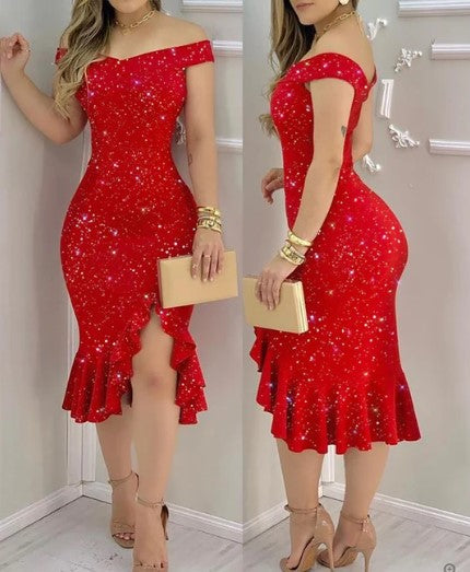 Anabella Effortless Off the Shoulder, Shiny Cocktail Dress Boutique Collection