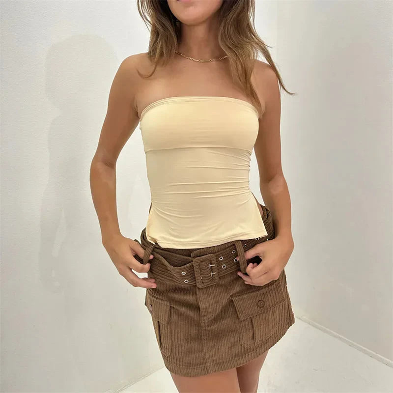 Solid Color OffShoulder Strapless