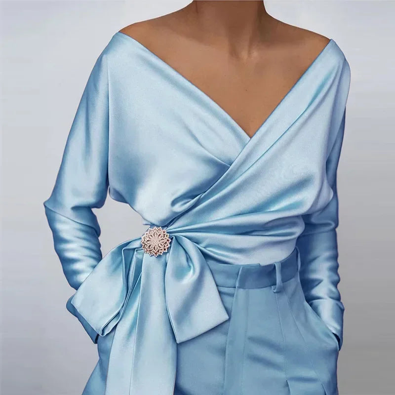 Longsleeved Slash Neck Off Shoulder Blouse