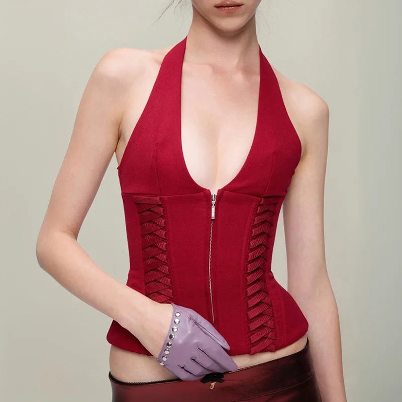 Red Gyaru Corset Crop Top