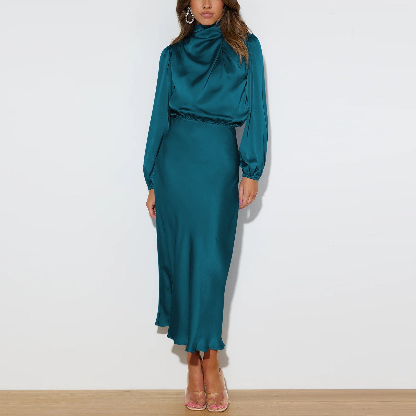 Rebeca Elevated Long Satin Dress Occasion Wear