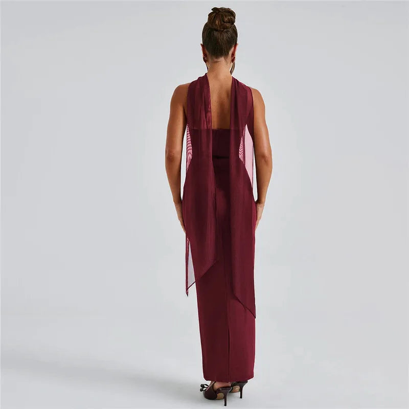 Mesh Sleeve Off - shoulder Long Dress