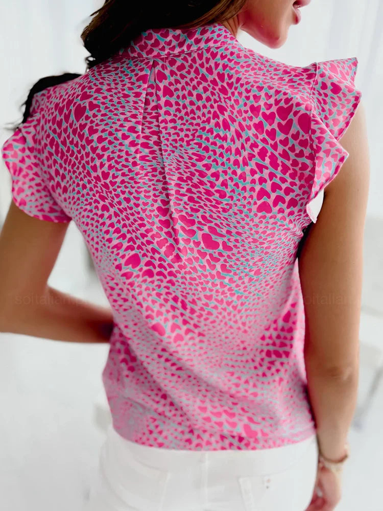 Sleeveless Ruffle Stitching Vneck Blouse