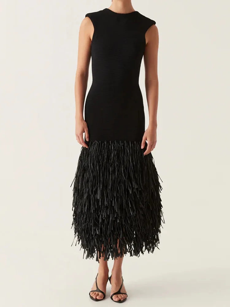 Helga Chic Long Dress with Fringes Silhouette Collection