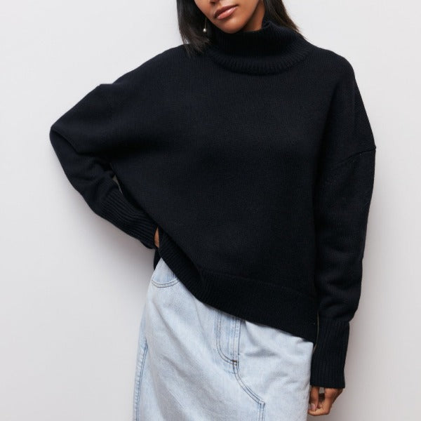 Turtleneck Ribbed Trim Short Sleeve Oversized Knit Sweater 7