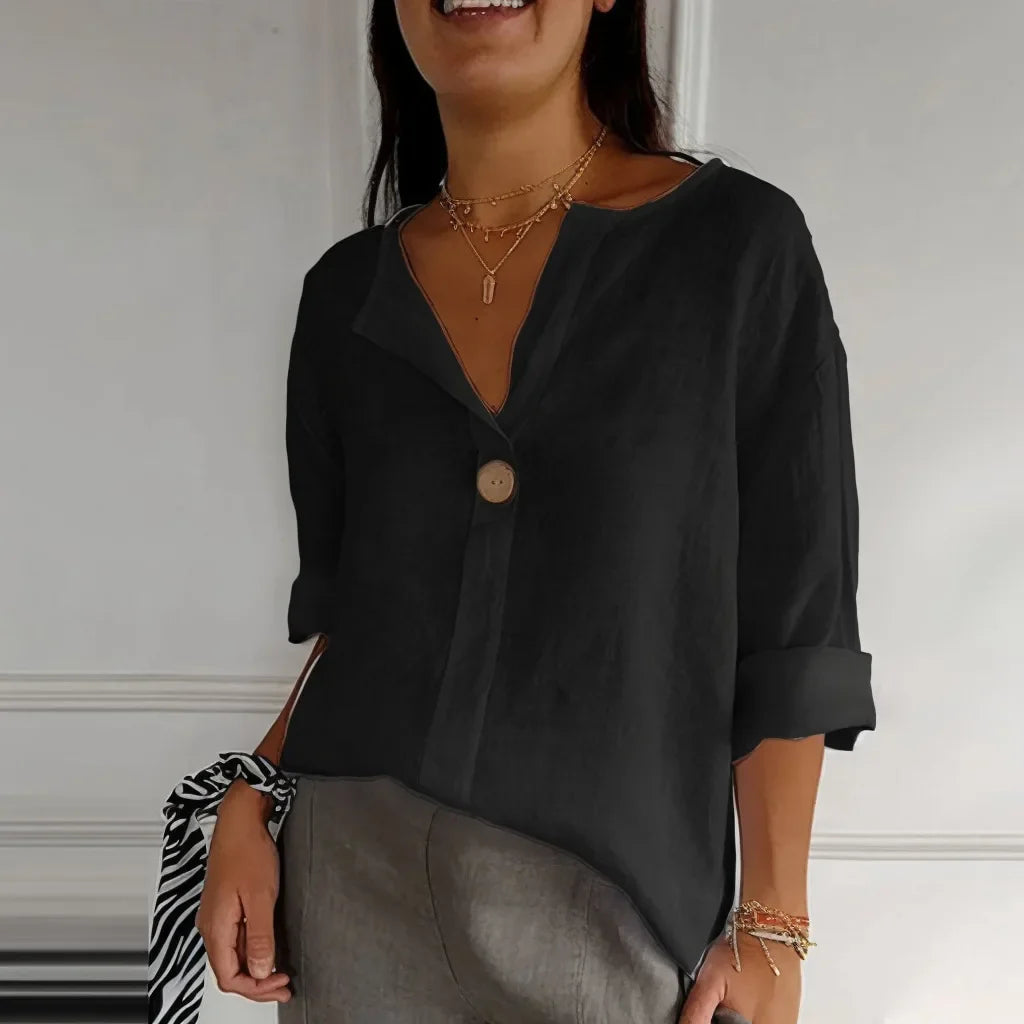 Summer Vneck Button Tee Blouse