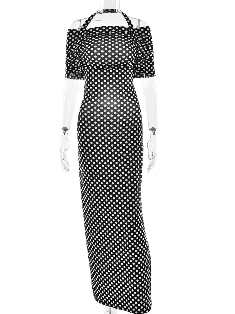Black Polka Dot Off - shoulder Maxi Dress