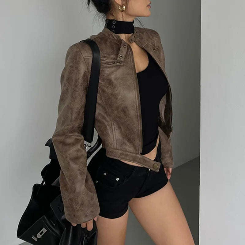 Stand Collar Short Motorcycle Jacket