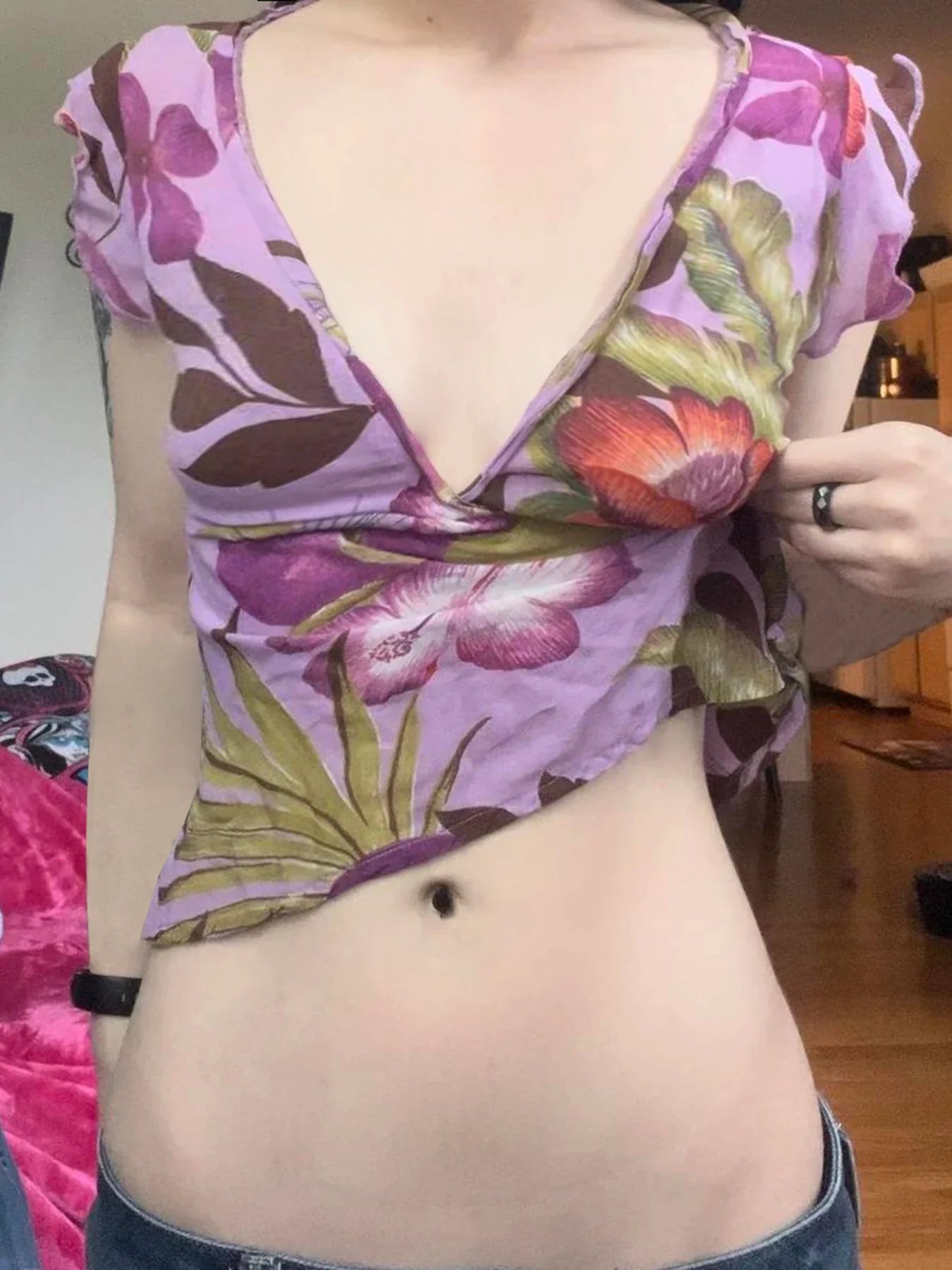 Butterfly Sleeve Slim Fit VNeck Blouse Crop Top