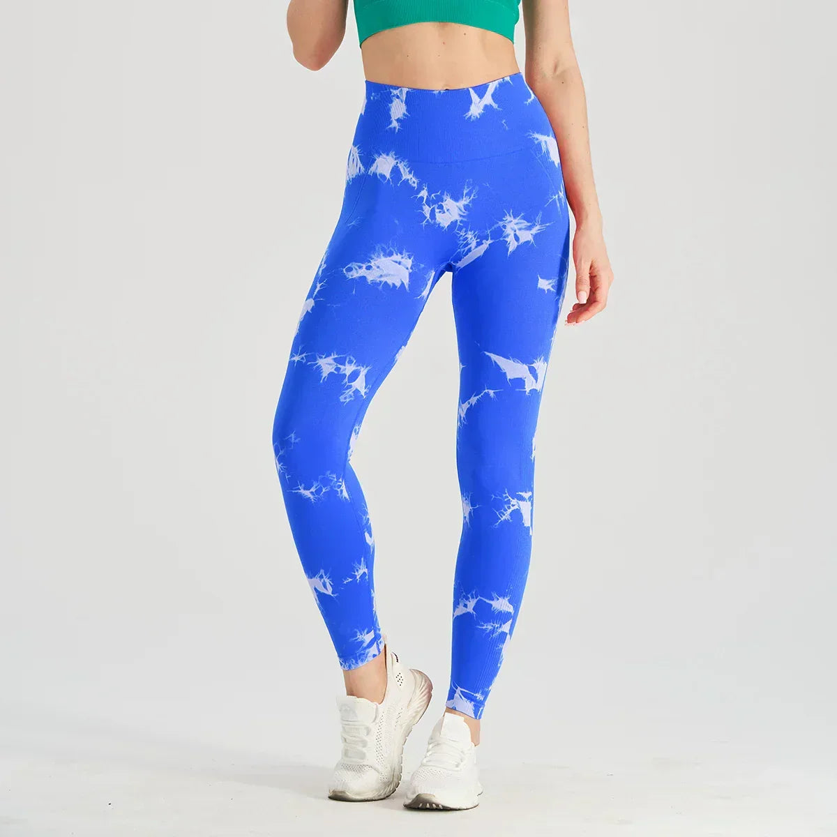 Tie Dye Waist Tummy Control Seamless Push Up Yoga Legging Royal Blue / S