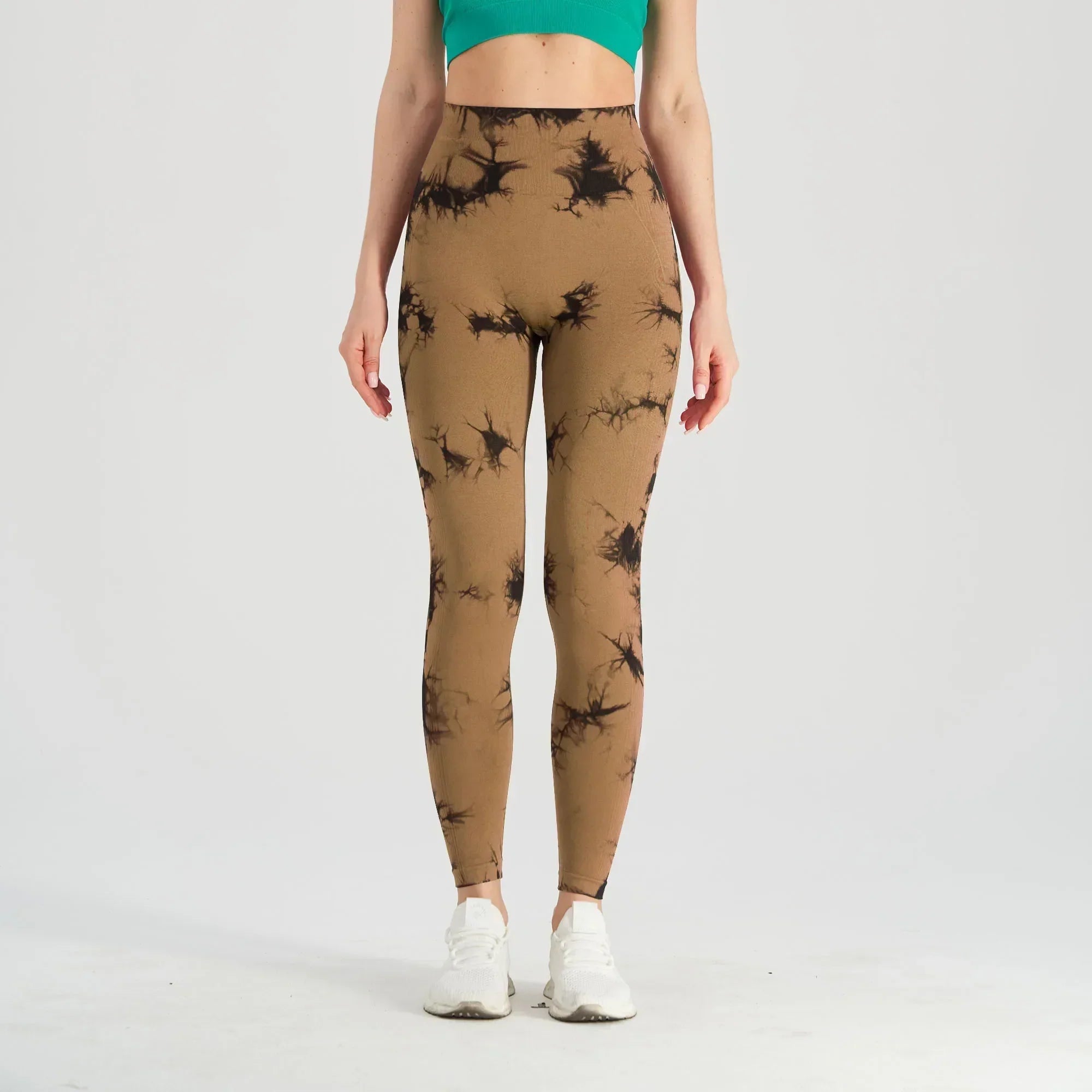 Tie Dye Waist Tummy Control Seamless Push Up Yoga Legging Black Champagne / S
