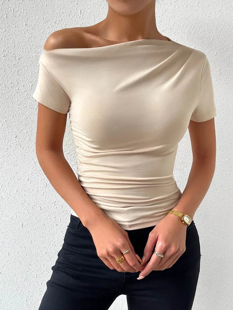 OneShoulder Ruched Slim Fit Crop Top