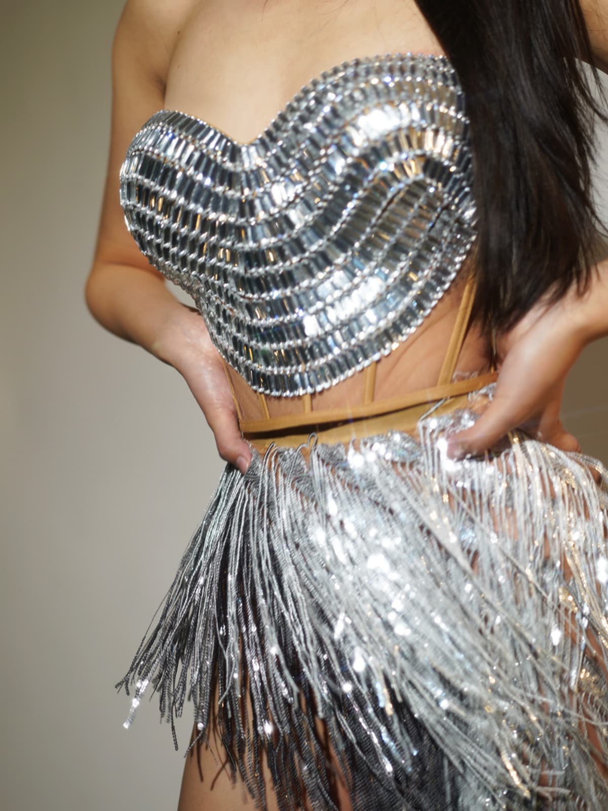 Strapless Fringe Crystal Skirt Set