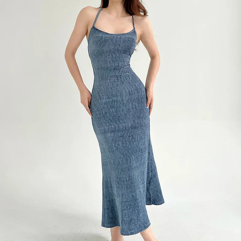 Beachwear Knit Sexy Spaghetti Strap Strapless Backless Lace Up Female Slip Holiday Club Bodycon Dress