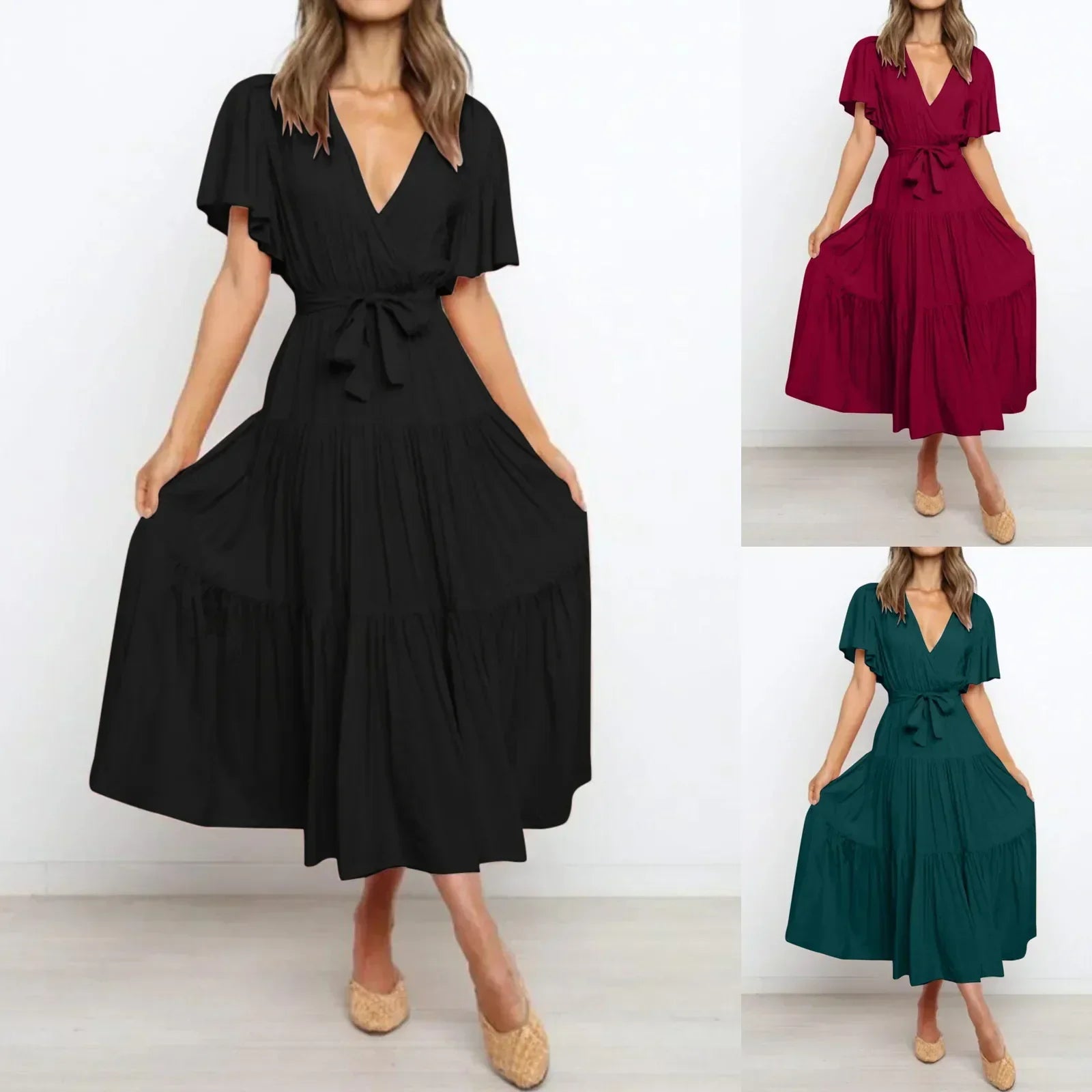 Cupaima Maxi Dress with a Deep V-neck for Women Timeless Daily Style