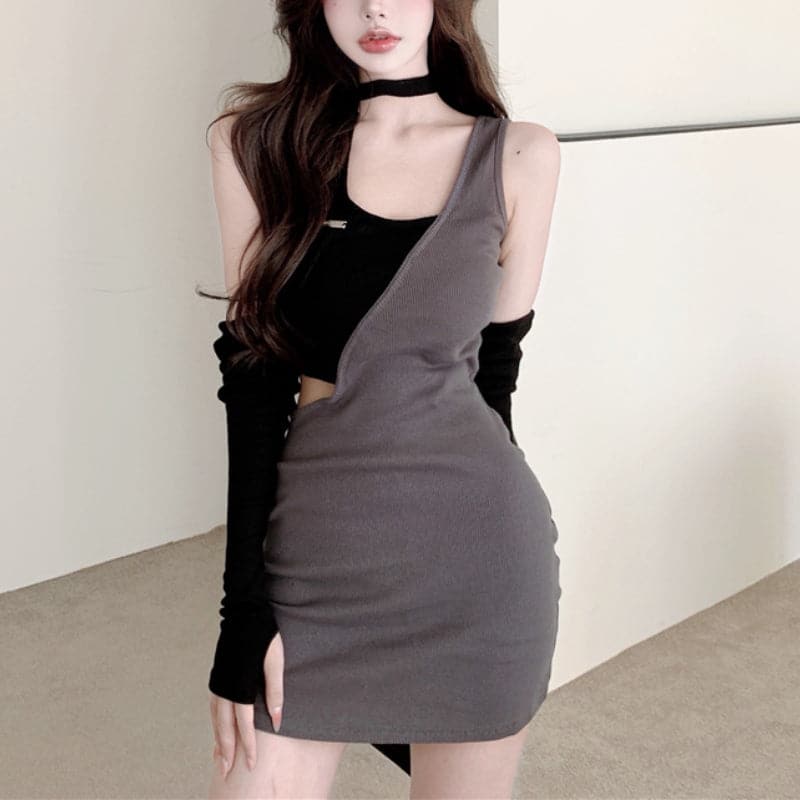 Sexy Halterneck Offshoulder Longsleeved Mini Dress
