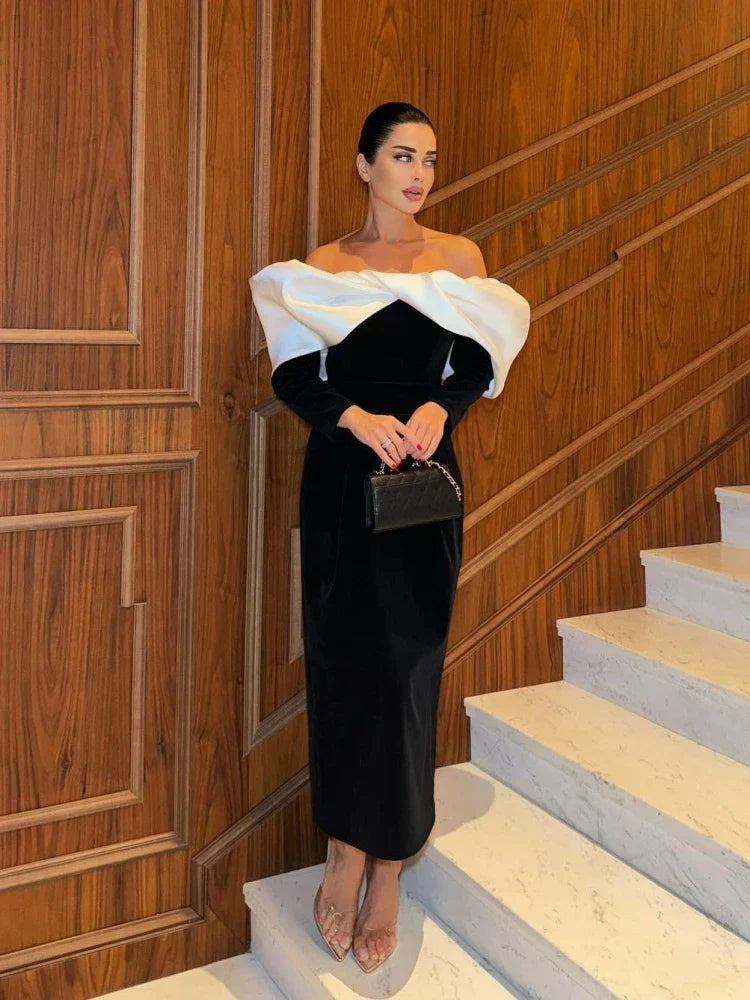 Sexy Off Shoulder Long Sleeves Bandage Black Detachable Pleated Party Dress