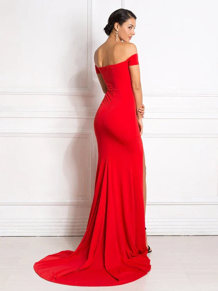 Sexy Off Shoulder Mermaid Bodycon Split Red Party Dress