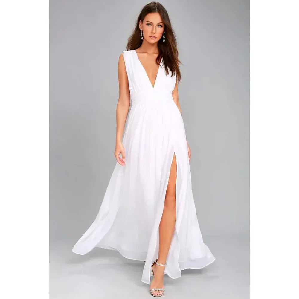 Sexy Backless Mesh Maxi Red Christmas Party Dress White / S Dresses-L