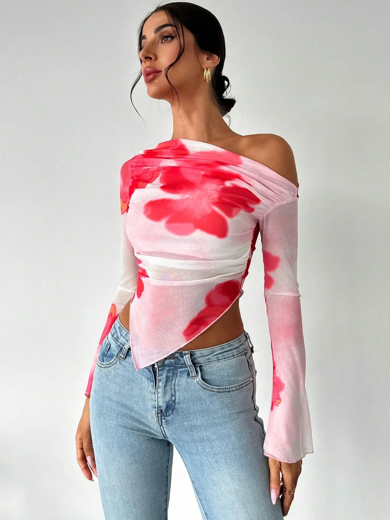 Oblique TieDye Long Sleeve Sheer Top
