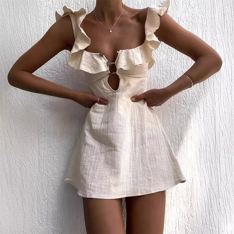 Eleanor Effortless Women's Short Summer Dress with V Neck and Ruffles Evening Wear Edit