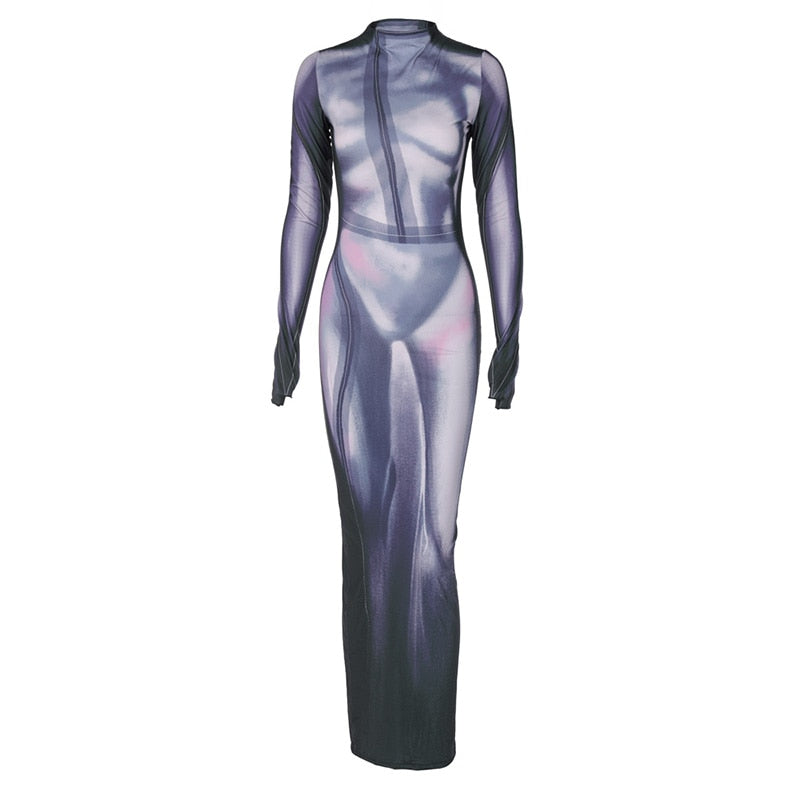 Printed Party Club Bodycon Streetwear Long Dress